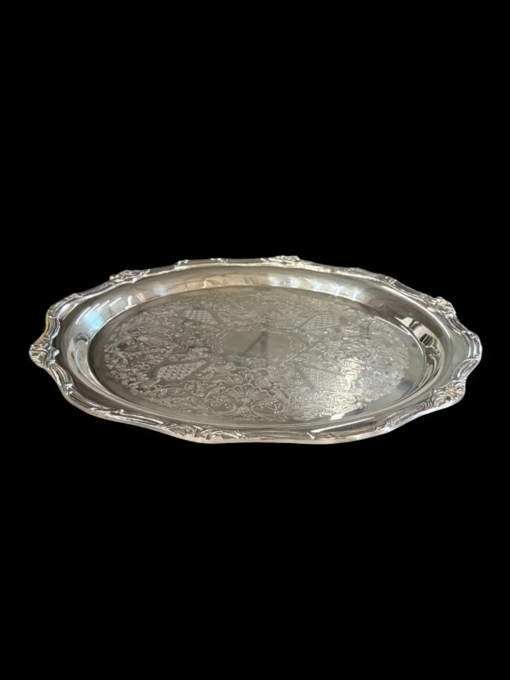 Vintage Pilgrim Oneida Silverplate Tray – Etched Scalloped Serving Platter
